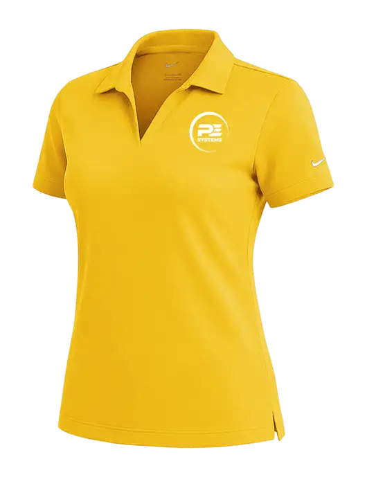 NIKE Yellow Gold Womens Dri-Fit Micro Pique Polo w/PE Systems Logo