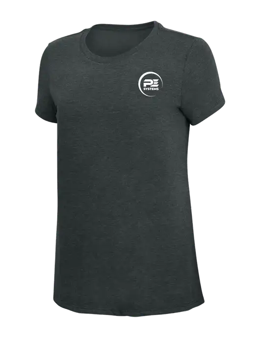 Womens Simply Soft Black Frost 4.5oz Poly/Combed Ring Spun Cotton T-Shirt w/PE Systems Logo
