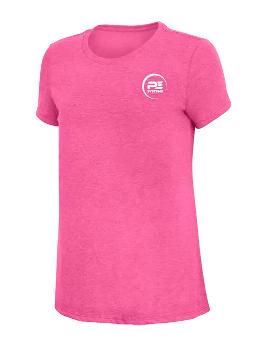 Womens Simply Soft Fuchsia Frost 4.5oz Poly/Combed Ring Spun Cotton T-Shirt w/PE Systems Logo
