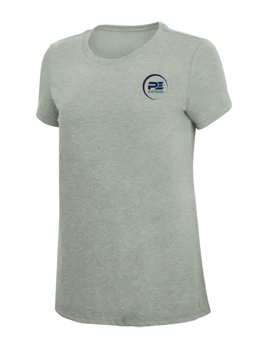 Womens Simply Soft Heathered Light Grey 4.5oz Poly/Combed Ring Spun Cotton T-Shirt w/PE Systems Logo