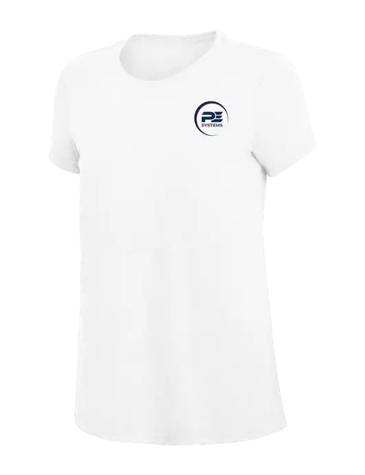 Womens Simply Soft White 4.5oz Poly/Combed Ring Spun Cotton T-Shirt
 w/PE Systems Logo