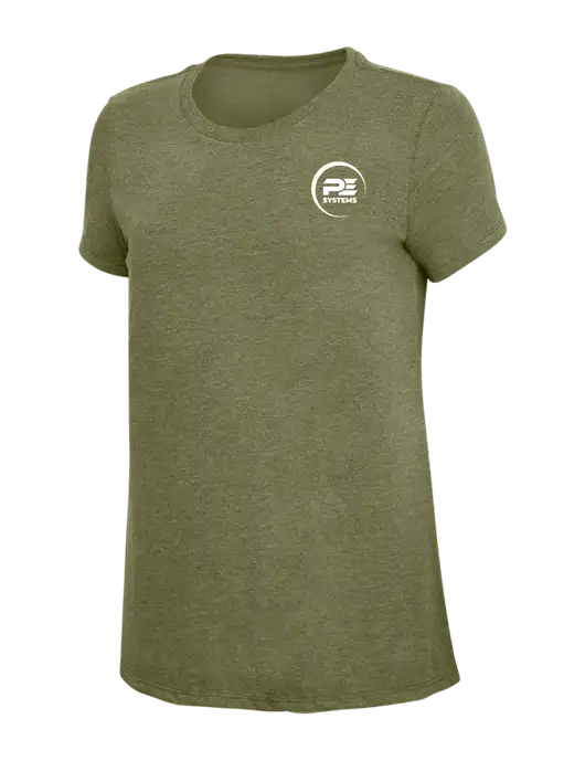 Womens Simply Soft Military Green Frost 4.5oz Poly/Combed Ring Spun Cotton T-Shirt
 w/PE Systems Logo
