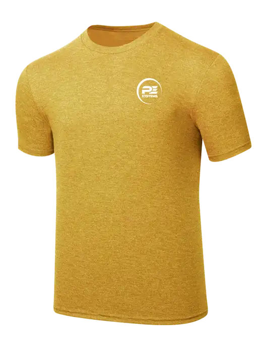 Simply Soft Yellow Gold Heathered 4.5oz Poly/Combed Ring Spun Cotton T-Shirt
 w/PE Systems Logo