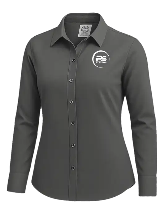 Brooks Brothers Womens Dark Grey Wrinkle-Free Stretch Nailhead Shirt w/PE Systems Logo