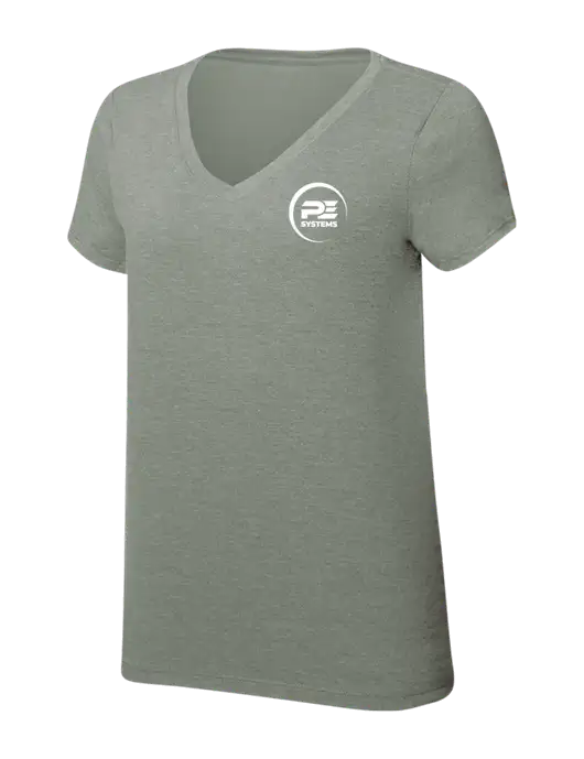 Womens Simply Soft V-Neck Heather Sage 4.5oz  Poly/Combed Ring Spun Cotton T-Shirt w/PE Systems Logo