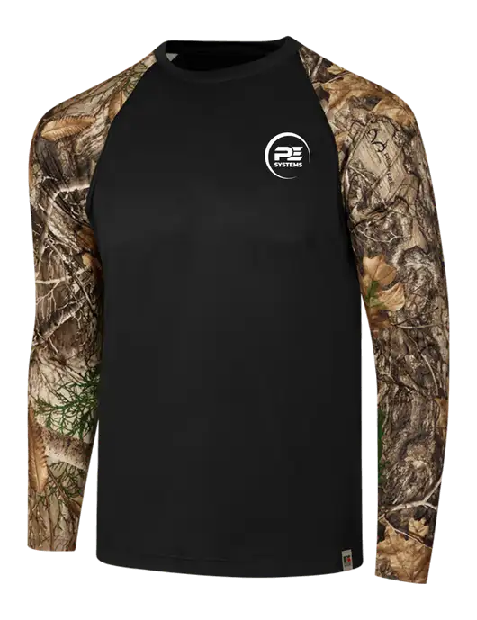 Russell Outdoors Black/Realtree Edge Camo Colorblock Performance Long Sleeve T-Shirt w/PE Systems Logo