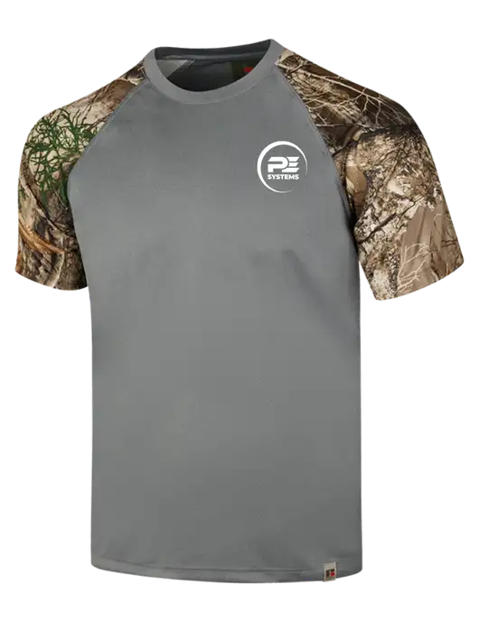 Russell Outdoors Medium Grey/Realtree Edge Camo Colorblock Performance T-Shirt w/PE Systems Logo