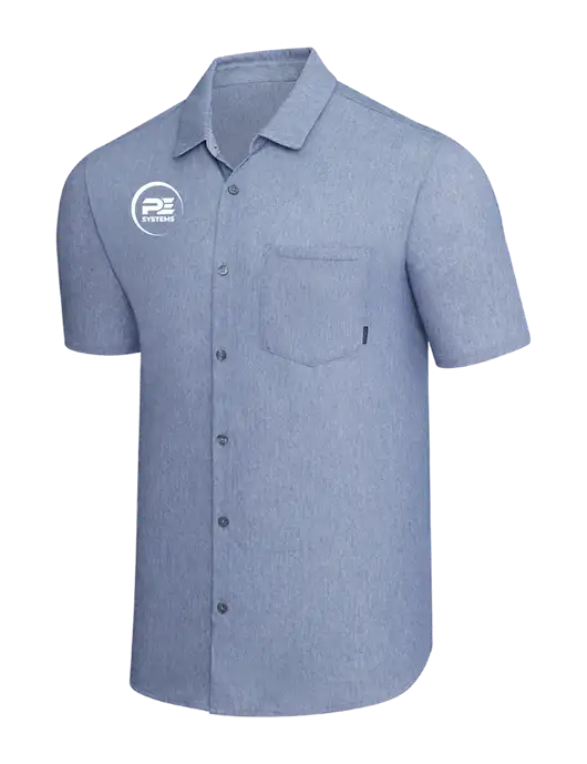 OGIO Slate Blue Heather Extend Short Sleeve Button Up Shirt w/PE Systems Logo