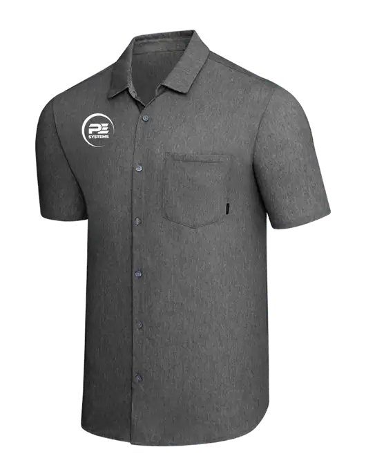 OGIO Dark Grey Heather Extend Short Sleeve Button Up Shirt w/PE Systems Logo