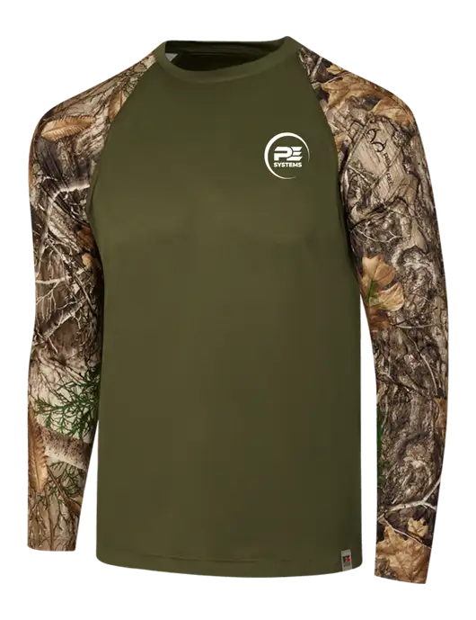 Russell Outdoors Olive/Realtree Edge Camo Colorblock Performance Long Sleeve T-Shirt w/PE Systems Logo
