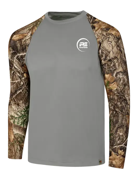 Russell Outdoors Medium Grey/Realtree Edge Camo Colorblock Performance Long Sleeve T-Shirt w/PE Systems Logo