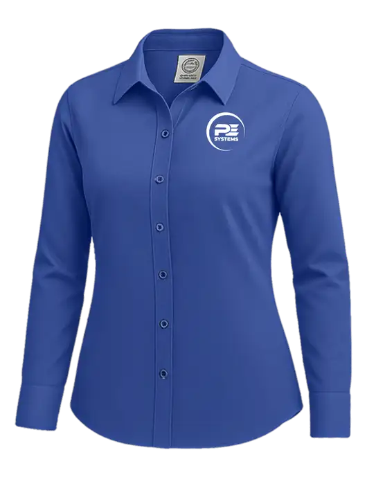 Brooks Brothers Womens Royal Blue Wrinkle-Free Stretch Nailhead Shirt w/PE Systems Logo