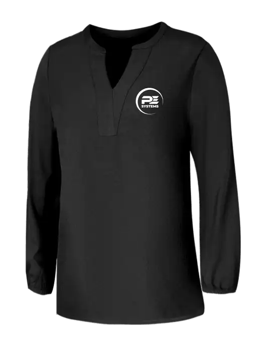 Mercer+Mettle Womens Deep Black Stretch Crepe 3/4 Sleeve Blouse w/PE Systems Logo