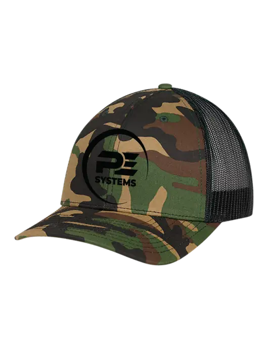 Richardson Adjustable Snapback Original 112P Trucker Cap Army Camo/Black  w/PE Systems Logo