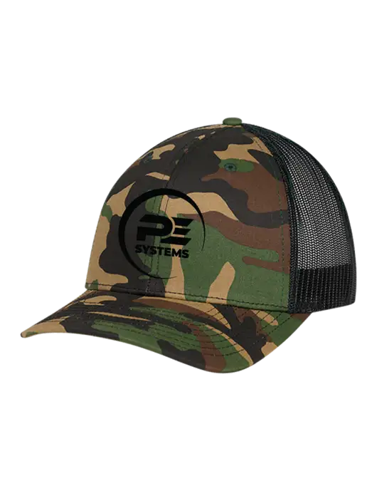 Richardson Adjustable Snapback Original 112P Trucker Cap Army Camo/Black  w/PE Systems Logo
