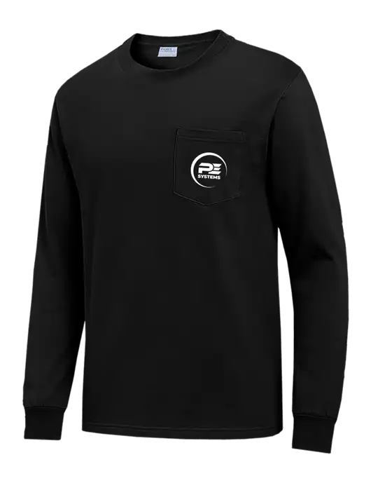 Black Long Sleeve Heavyweight 6.1 oz Pocket T-Shirt w/PE Systems Logo