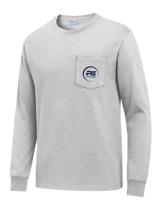 Light Grey Heather Long Sleeve Heavyweight 6.1 oz Pocket T-Shirt w/PE Systems Logo