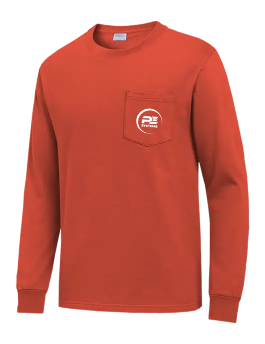 Orange Long Sleeve Heavyweight 6.1 oz Pocket T-Shirt w/PE Systems Logo