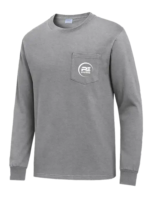 Medium Grey Heather Long Sleeve Heavyweight 6.1 oz Pocket T-Shirt w/PE Systems Logo