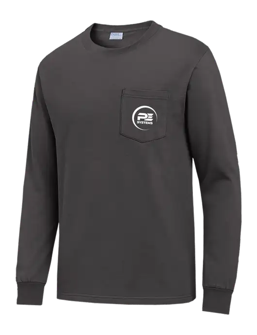 Charcoal Long Sleeve Heavyweight 6.1 oz Pocket T-Shirt w/PE Systems Logo