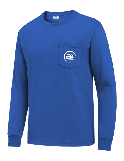 Royal Blue Long Sleeve Heavyweight 6.1 oz Pocket T-Shirt w/PE Systems Logo