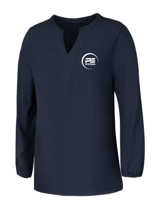 Mercer+Mettle Womens Navy Stretch Crepe 3/4 Sleeve Blouse w/PE Systems Logo