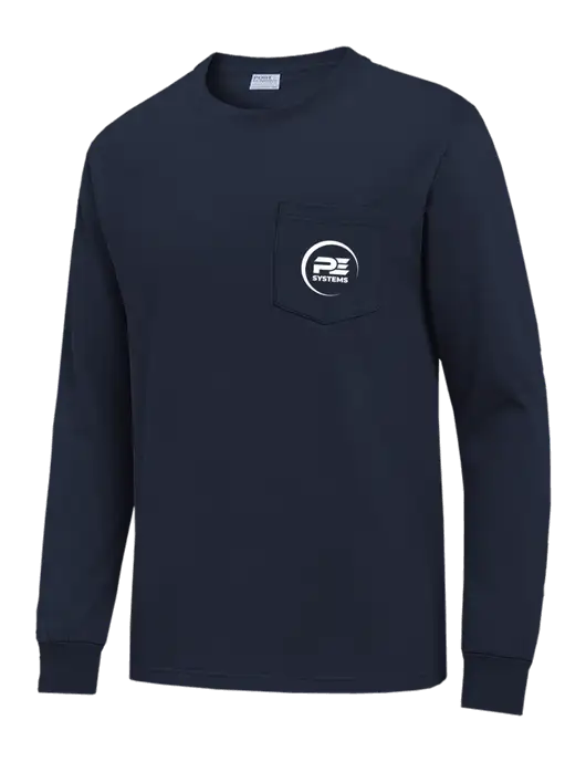 Navy Long Sleeve Heavyweight 6.1 oz Pocket T-Shirt w/PE Systems Logo