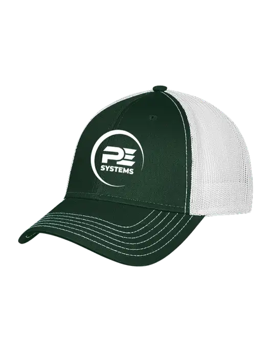 Dark Green/White Mesh Trucker Cap Snap Back w/PE Systems Logo