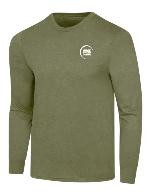 Simply Soft Long Sleeve Military Green Frost 4.5 oz, Poly/Combed Ring Spun Cotton T-Shirt w/PE Systems Logo