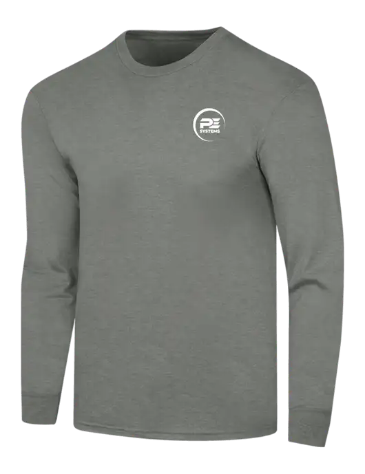 Simply Soft Long Sleeve Heathered Charcoal 4.5 oz, Poly/Combed Ring Spun Cotton T-Shirt w/PE Systems Logo