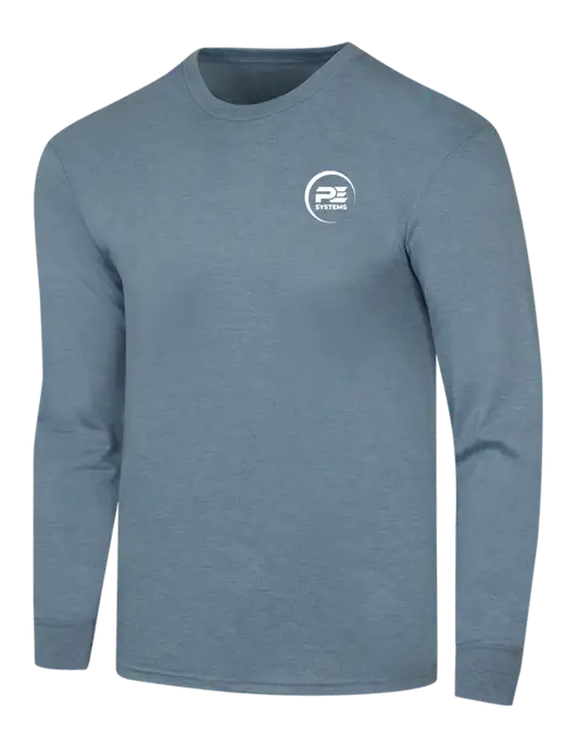 Simply Soft Long Sleeve Slate Blue Heather 4.5 oz, Poly/Combed Ring Spun Cotton T-Shirt w/PE Systems Logo