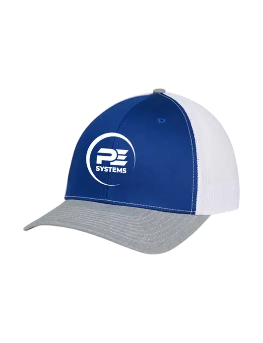 Richardson Adjustable Snapback Original 112 Trucker Cap Royal/HeatherGrey/White Mesh w/PE Systems Logo