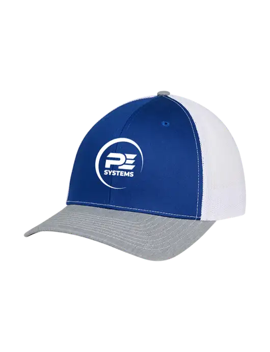 Richardson Adjustable Snapback Original 112 Trucker Cap Royal/HeatherGrey/White Mesh w/PE Systems Logo