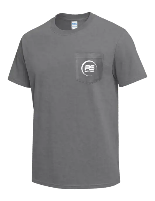 Medium Grey Heather Heavyweight 6.1 oz Pocket T-Shirt w/PE Systems Logo