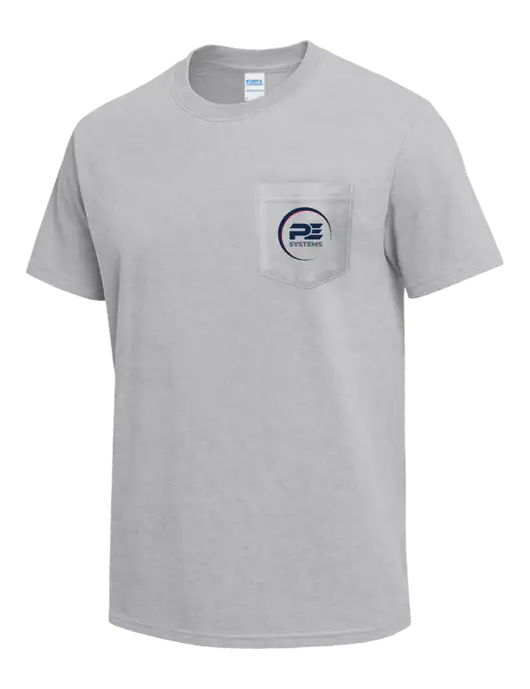 Light Grey Heather Heavyweight 6.1 oz Pocket T-Shirt w/PE Systems Logo