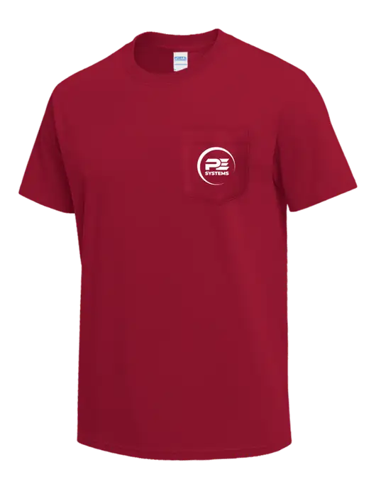 Red Heavyweight 6.1 oz Pocket T-Shirt w/PE Systems Logo