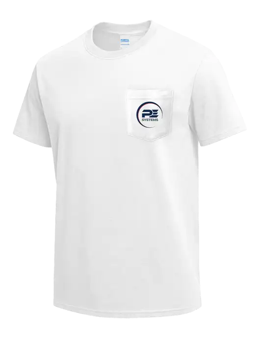 White Heavyweight 6.1 oz Pocket T-Shirt w/PE Systems Logo