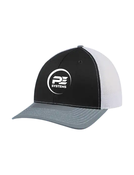 Richardson Adjustable Snapback Original 112 Trucker Cap Black/Light Heather Grey/White Mesh w/PE Systems Logo