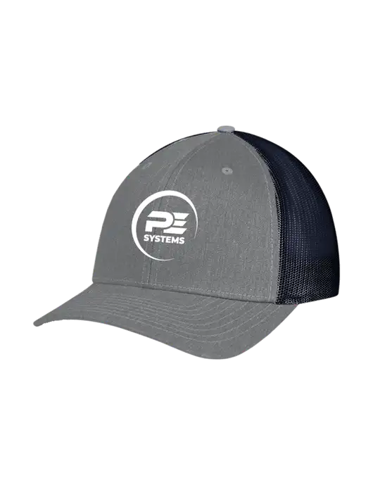 Richardson Adjustable Snapback Original 112 Trucker Cap Heather Grey w/Navy Mesh w/PE Systems Logo