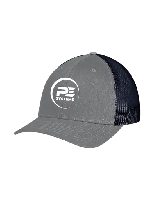 Richardson Adjustable Snapback Original 112 Trucker Cap Heather Grey w/Navy Mesh w/PE Systems Logo