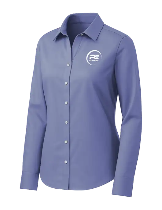 Brooks Brothers Womens Royal Blue Wrinkle-Free Stretch Pinpoint Shirt w/PE Systems Logo