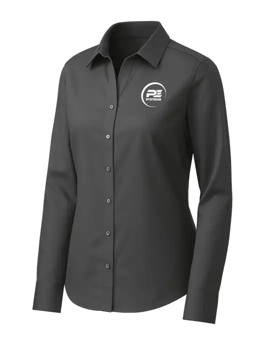 Brooks Brothers Womens Dark Grey Wrinkle-Free Stretch Pinpoint Shirt w/PE Systems Logo