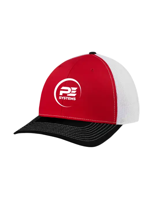 Richardson Adjustable Snapback Original 112 Trucker Cap Black/Red/White Mesh w/PE Systems Logo