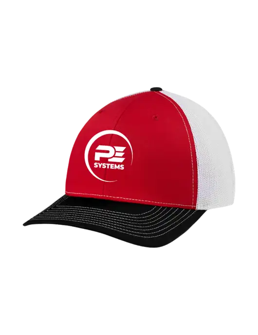 Richardson Adjustable Snapback Original 112 Trucker Cap Black/Red/White Mesh w/PE Systems Logo
