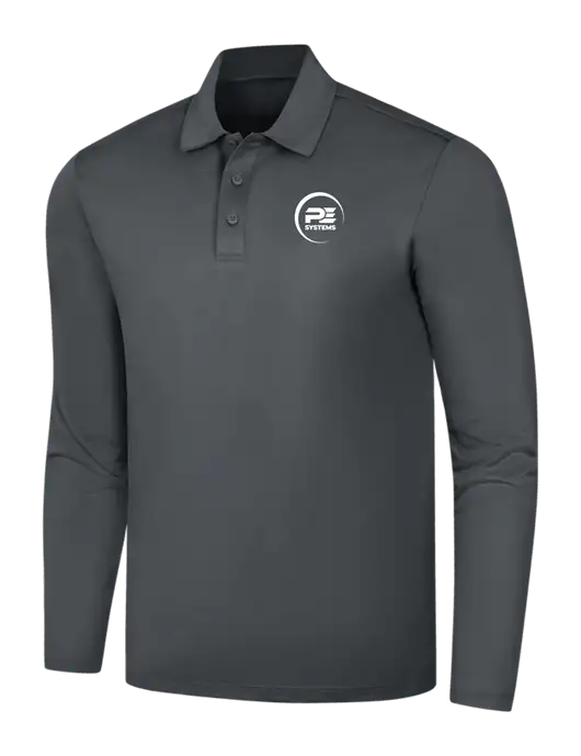 Dark Grey Silk Touch Performance Long Sleeve Polo w/PE Systems Logo
