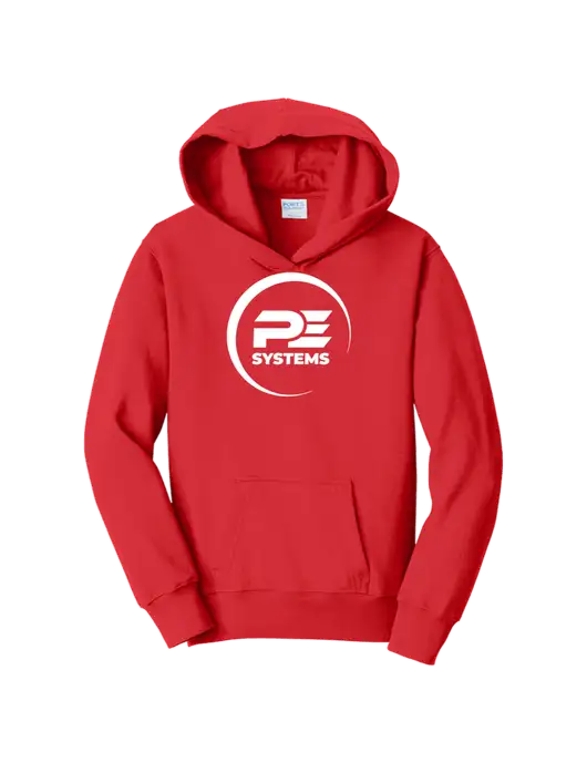 Youth Bright Red 8.5 oz Ring Spun Pullover Hooded Sweatshirt w/PE Systems Logo