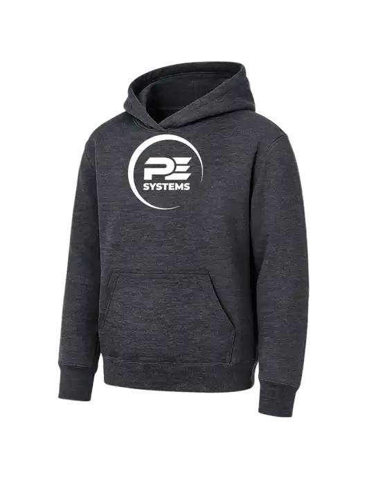 Youth Dark Heather Grey 7.8 oz Pullover Hooded Sweatshirt w/PE Systems Logo