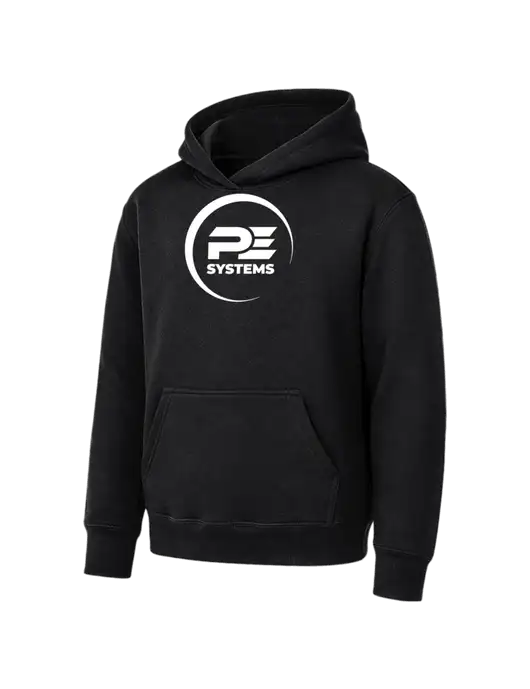 Youth Black 7.8 oz Pullover Hooded Sweatshirt w/PE Systems Logo