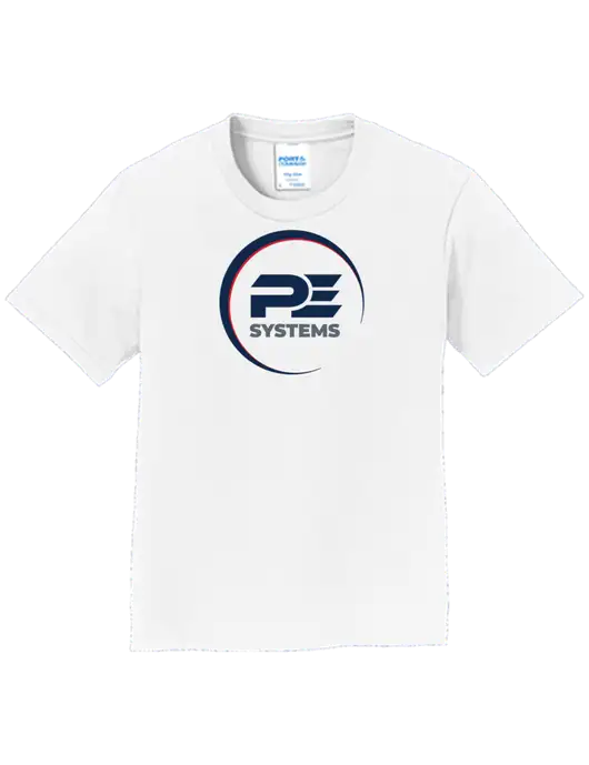 Youth Ring Spun White 4.5 oz T-Shirt w/PE Systems Logo